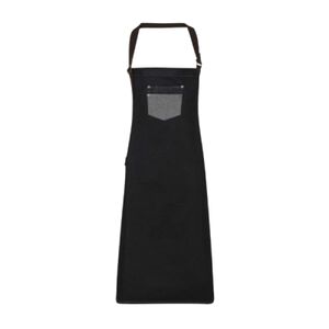 Division waxed-look denim bib apron with faux leather Thumbnail