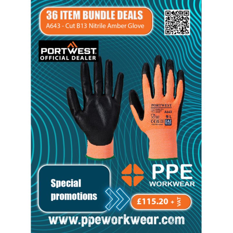 36x Pairs Portwest Cut B13 Nitrile Amber Glove Bundle Thumbnail