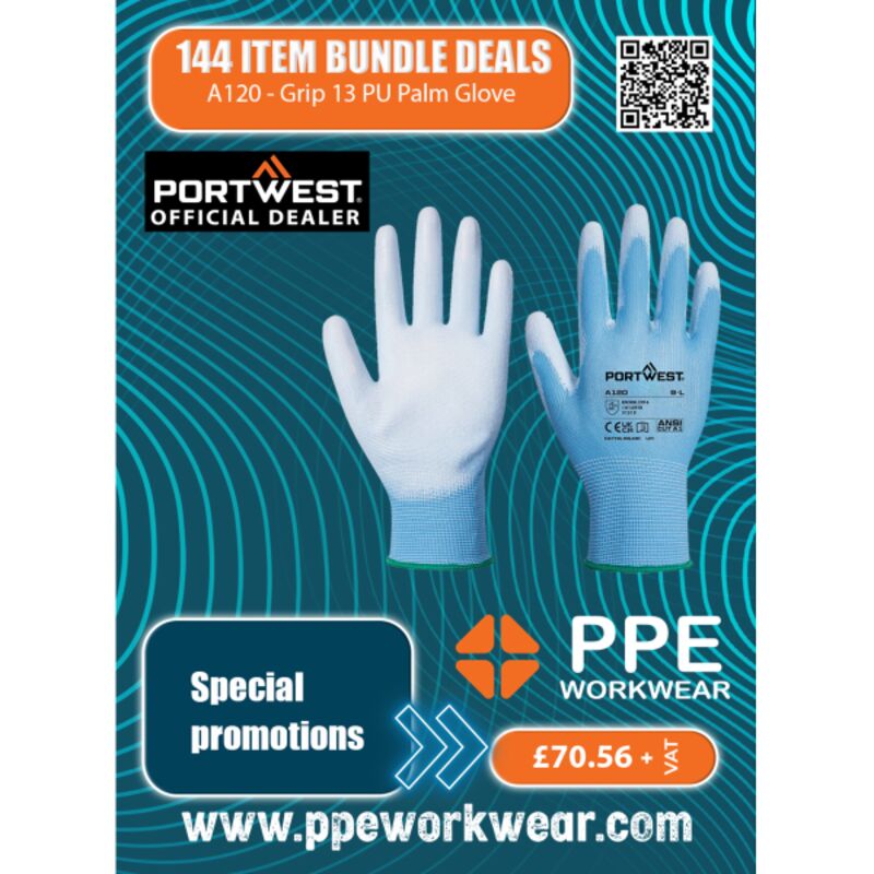 144x Pairs Portwest Grip 13 PU Palm Glove Bundle Thumbnail